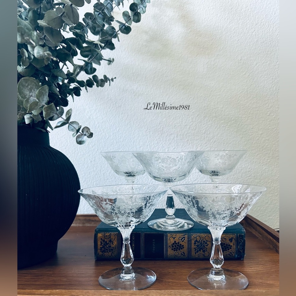 Vintage Set of 5 Tiffin Franciscan Low Sorbet Glasses | Cherokee Rose Pattern